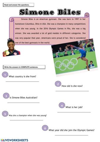 Simone Biles Reading Comprehension