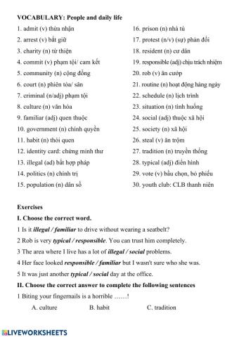 Vocabulary - Unit 24 - Des