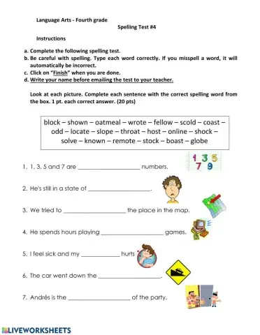 Spelling Test long o and short o