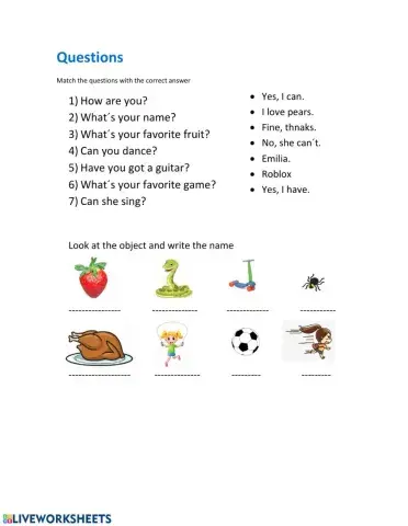 Questions and vocabulary kids 2