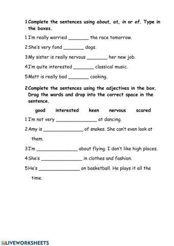 Adjectives + Prepositions