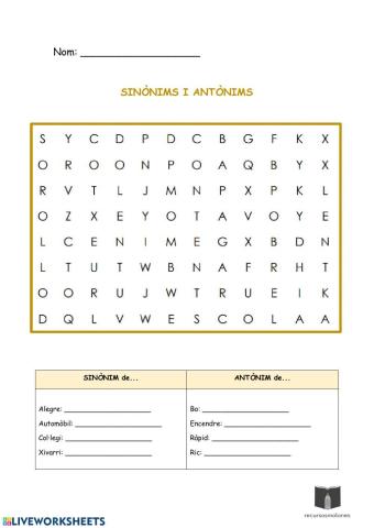 Sopa de lletres sinònims i antònims