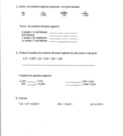 Operacions en decimals i fraccions