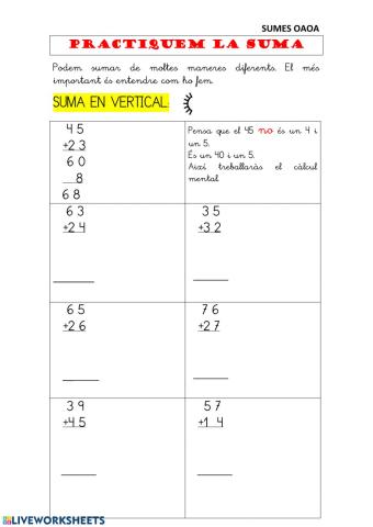 Repassem les sumes en vertical
