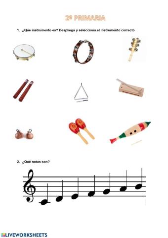 Instrumentos de percusión y notas musicales