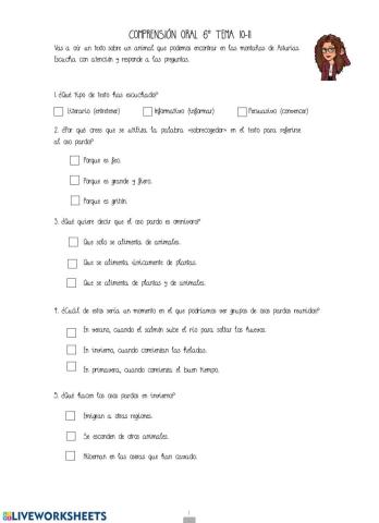 Comprensión oral tema 10 6º