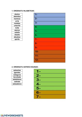 Hilabeteak eta asteko egunak - Puzzle