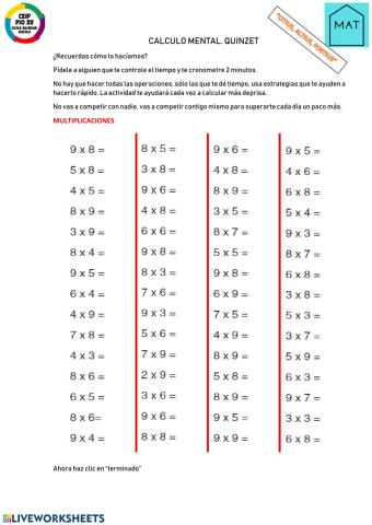 Rapidez cálculo mental