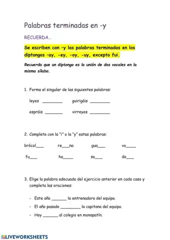 Palabras terminadas en -y