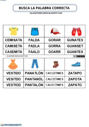 Busca la palabra correcta Ropa