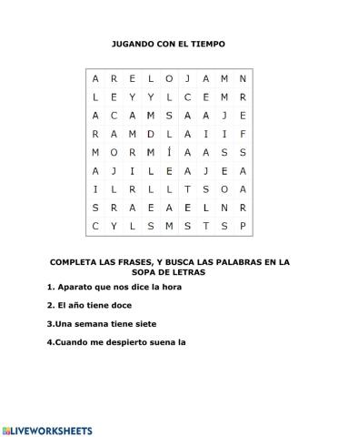 Sopa de letras tiempo facil