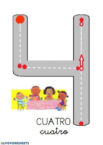 Trazo número 4. CUATRO, 5. CINCO y 6. SEIS