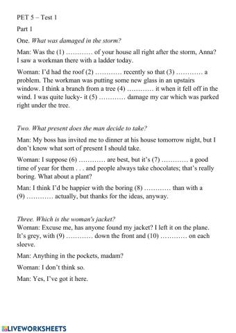 Pet 5 listening test 1 part 1