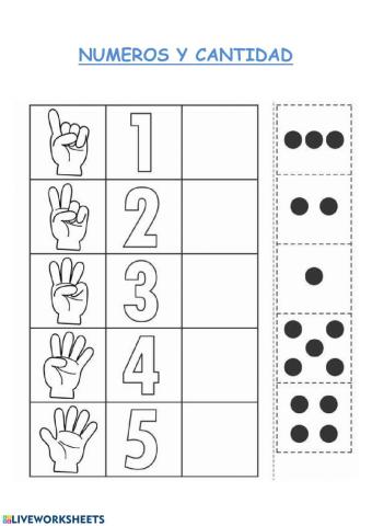 FICHA DE NÚMEROS del 1 al 5 Y CANTIDAD