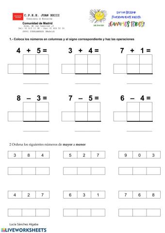 Cálculo y ordenar números