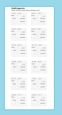 Kirjalik jagamine kahekohalise arvuga. Vastuse kontrollimine korrutamise teel.