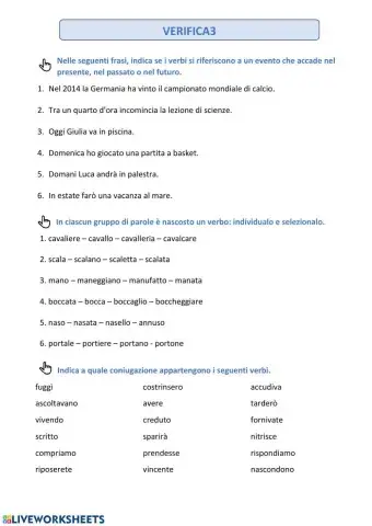 Verifica-i verbi e le tre coniugazioni