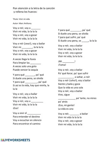 Rellena los huecos con la letra de la canción