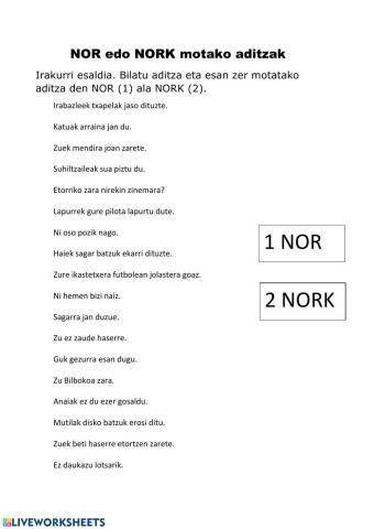 Nor eta nork aditzak