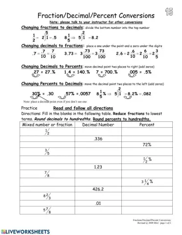 Fraction-Decimal-Percents Conversion
