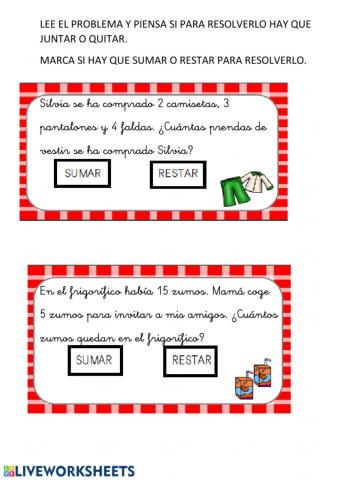 Reconocemos situaciones de suma o resta.