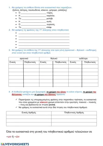 Τα γένη των επιθέτων-Ουσιαστικά σε γενική πτώση