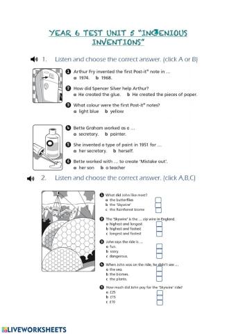 Ingenious inventions Unit 5 Test