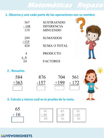 Prueba de la resta y multiplicaciones