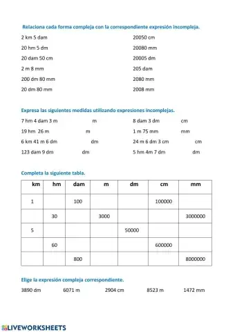 Medidas longitud: expresiones complejas e incomplejas