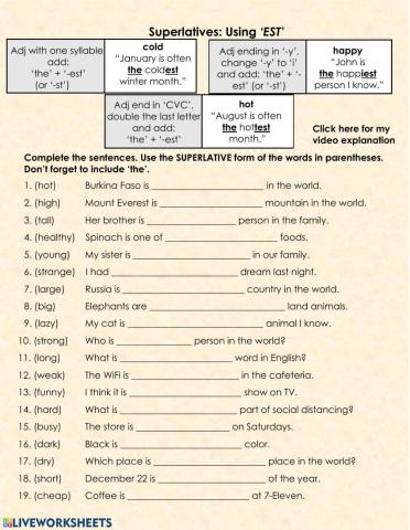 Grammar: Superlatives ('est' only)