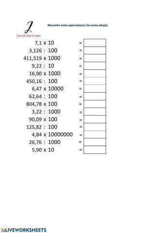 Operaciones con la unidad seguida de ceros