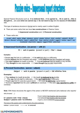 Passive Voice - Impersonal Constructions