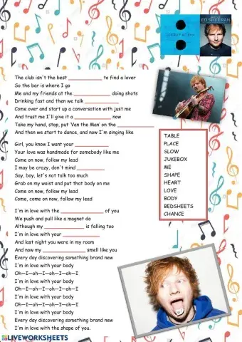 Song. Shape of you. Ed Sheeran