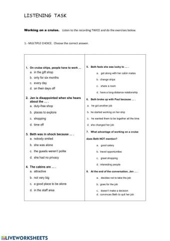 Listening  going on a cruise