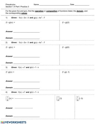 Operations of Functions Review