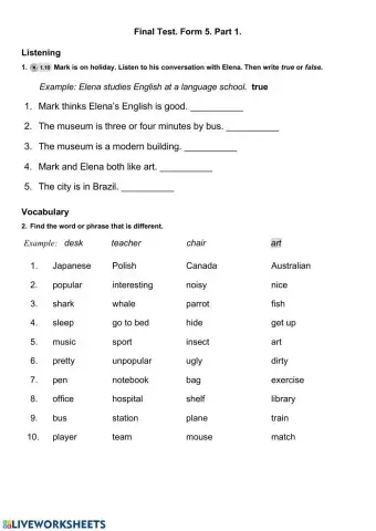 Final test.Class 5. part 1.