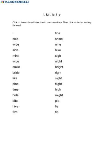 Phonics I,ea, ight, i-e