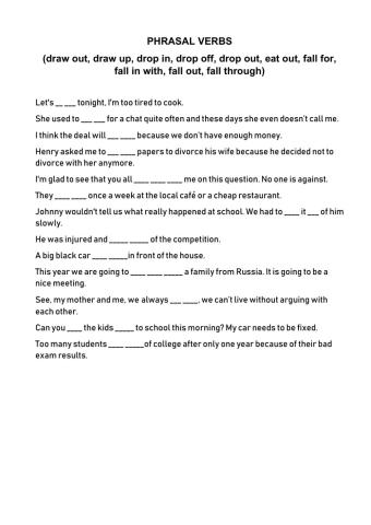 Phrasal verbs fall, eat, drop, draw