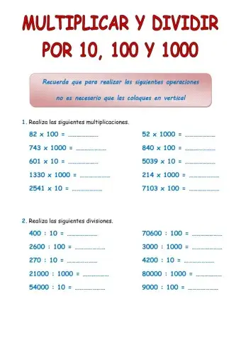 Multiplicar y dividir por 10, 100 y 1000
