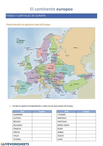 Europa. Países y capitales
