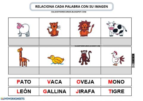 Relaciona imagen palabra (animales)