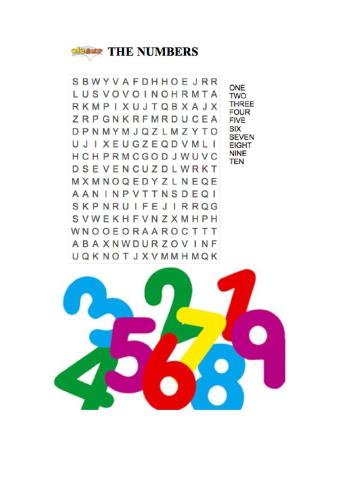Wordsearch numbers 1-10