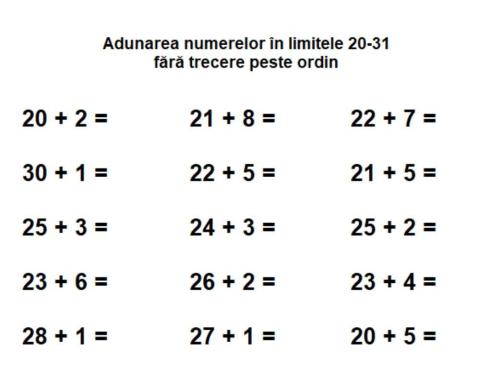 Adunarea numerelor  in limitele 20-31 fara trecere peste ordin