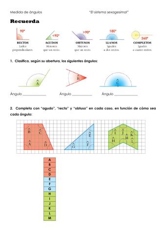 Clasificación de ángulos