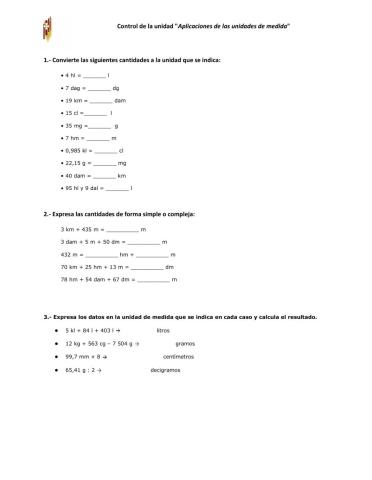 Control matemáticas -Aplicaciones de las unidades de medida- 
