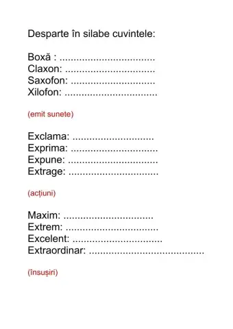 Desparte în silabe cuvinte ce contin litera x