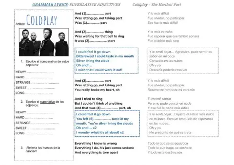 Comparatives and superlatives. Coldplay: The Hardest Part
