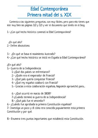 Principio del sigo XIX Cuestionario