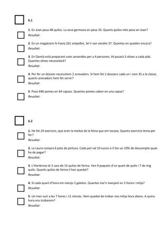 Problemes Càlcul Mental 1 6è