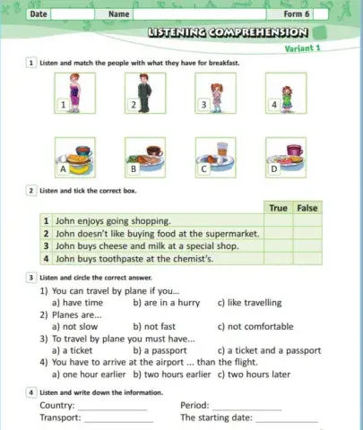 Listening form (grade) 6 second term